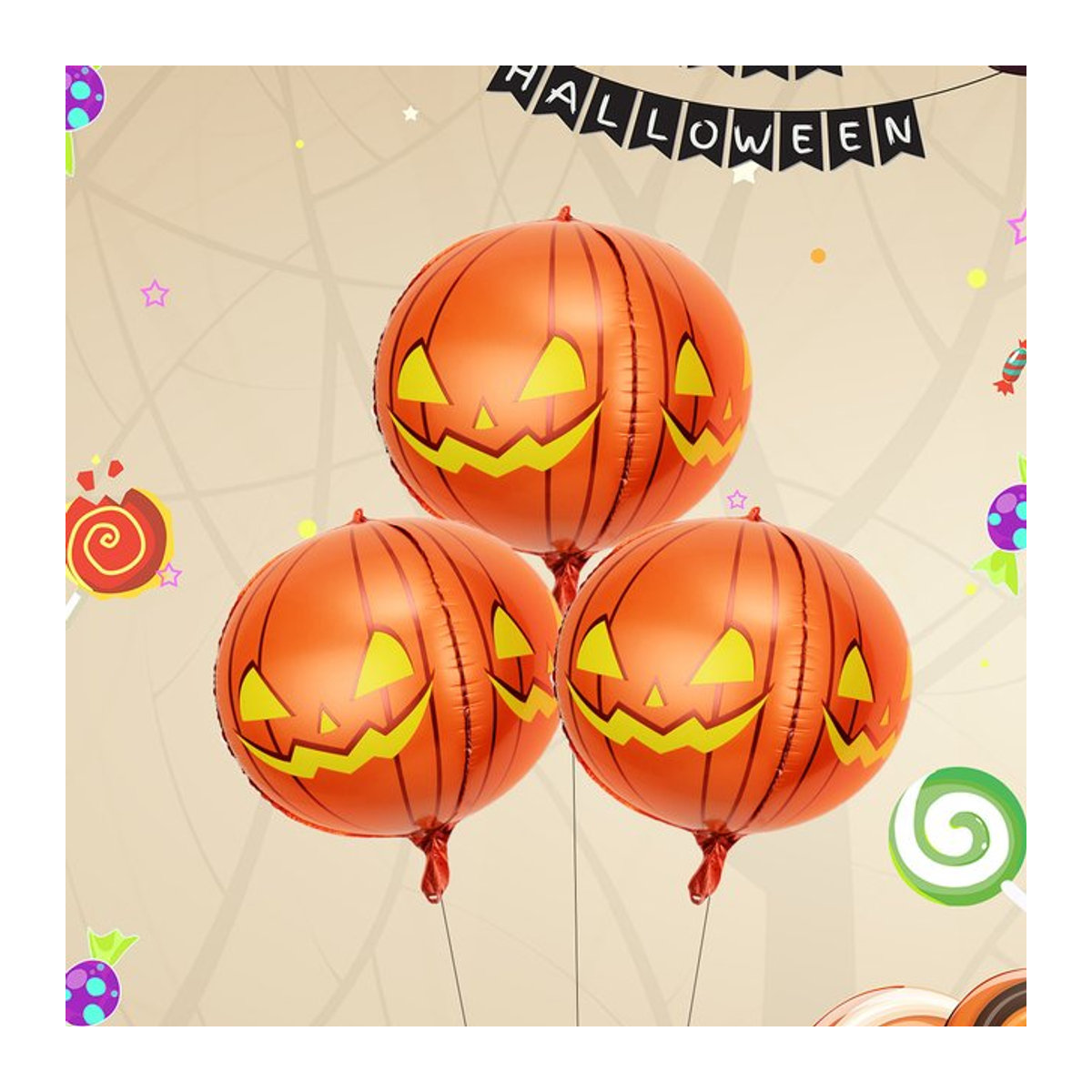 3 Stück 4D Halloween Kürbis Folienballons von EACH PARTY in Orange aus Kunststoff - Bild 1