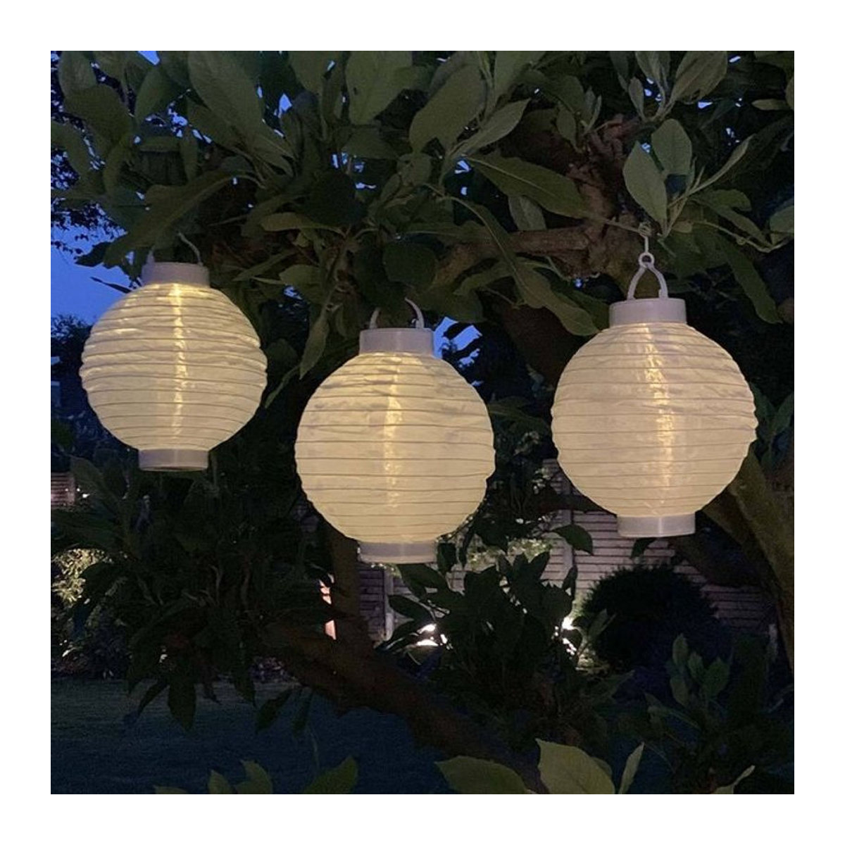 3 Stück Solar Lampions Weiß aus Polyester und Papier mit LED Warmweiß zum Aufhängen, Durchmesser: 20 cm - Bild 1