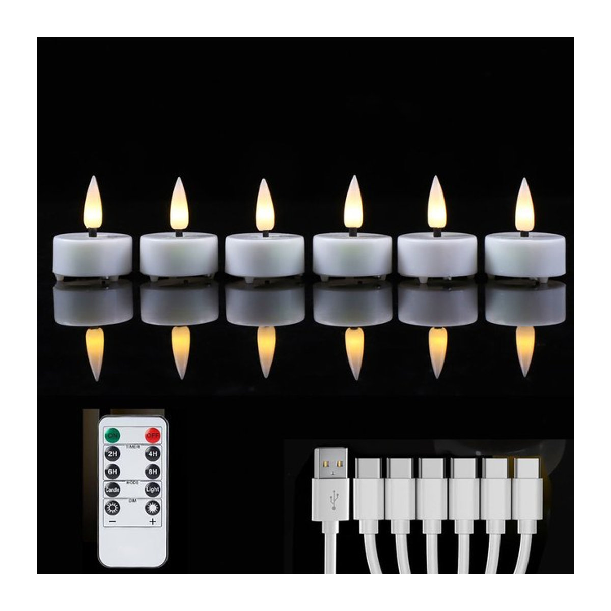 3 Stück zabicat LED-Teelichter mit Fernbedienung, weiß, USB-wiederaufladbar mit Flackereffekt und Timer - Bild 1