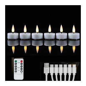 3 Stück zabicat LED-Teelichter mit Fernbedienung, weiß, USB-wiederaufladbar mit Flackereffekt und Timer