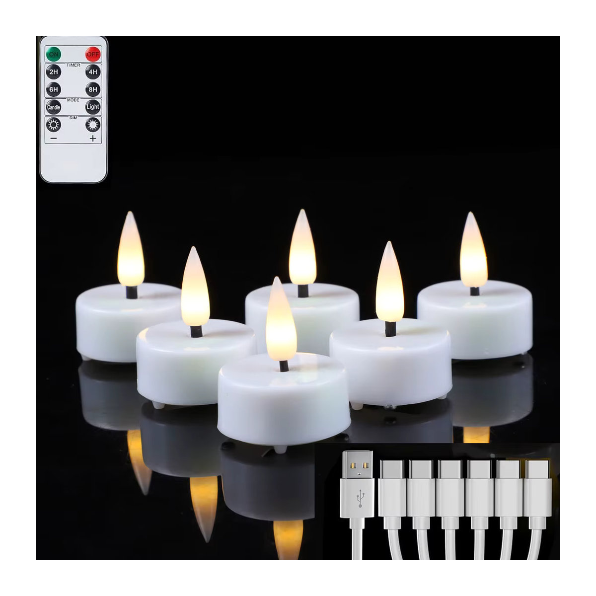 3 Stück zabicat LED-Teelichter mit Fernbedienung, weiß, USB-wiederaufladbar mit Flackereffekt und Timer - Bild 2