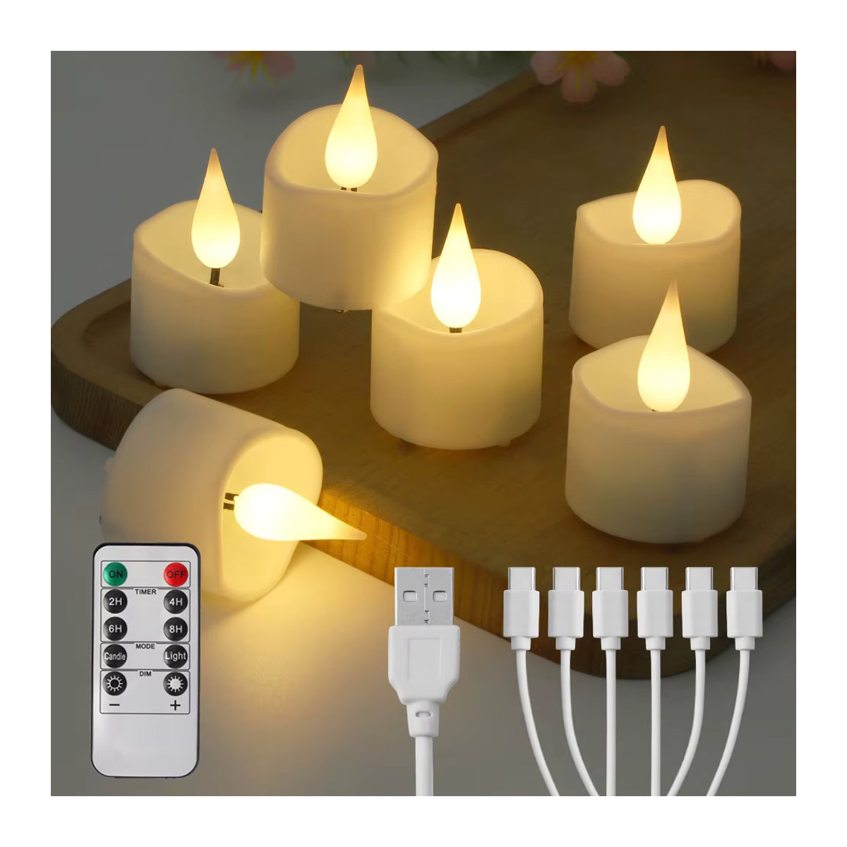 3 Stück zabicat LED-Teelichter mit Fernbedienung, weiß, USB-wiederaufladbar mit Flackereffekt und Timer - Bild 5