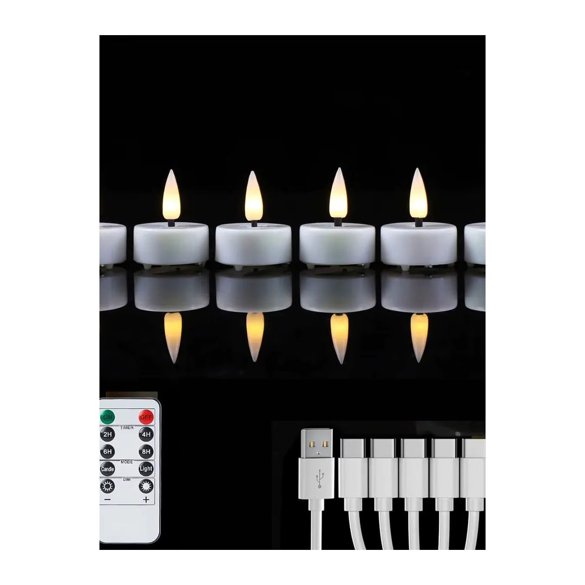 3 Stück zabicat LED-Teelichter mit Fernbedienung, weiß, USB-wiederaufladbar mit Flackereffekt und Timer - Bild 6