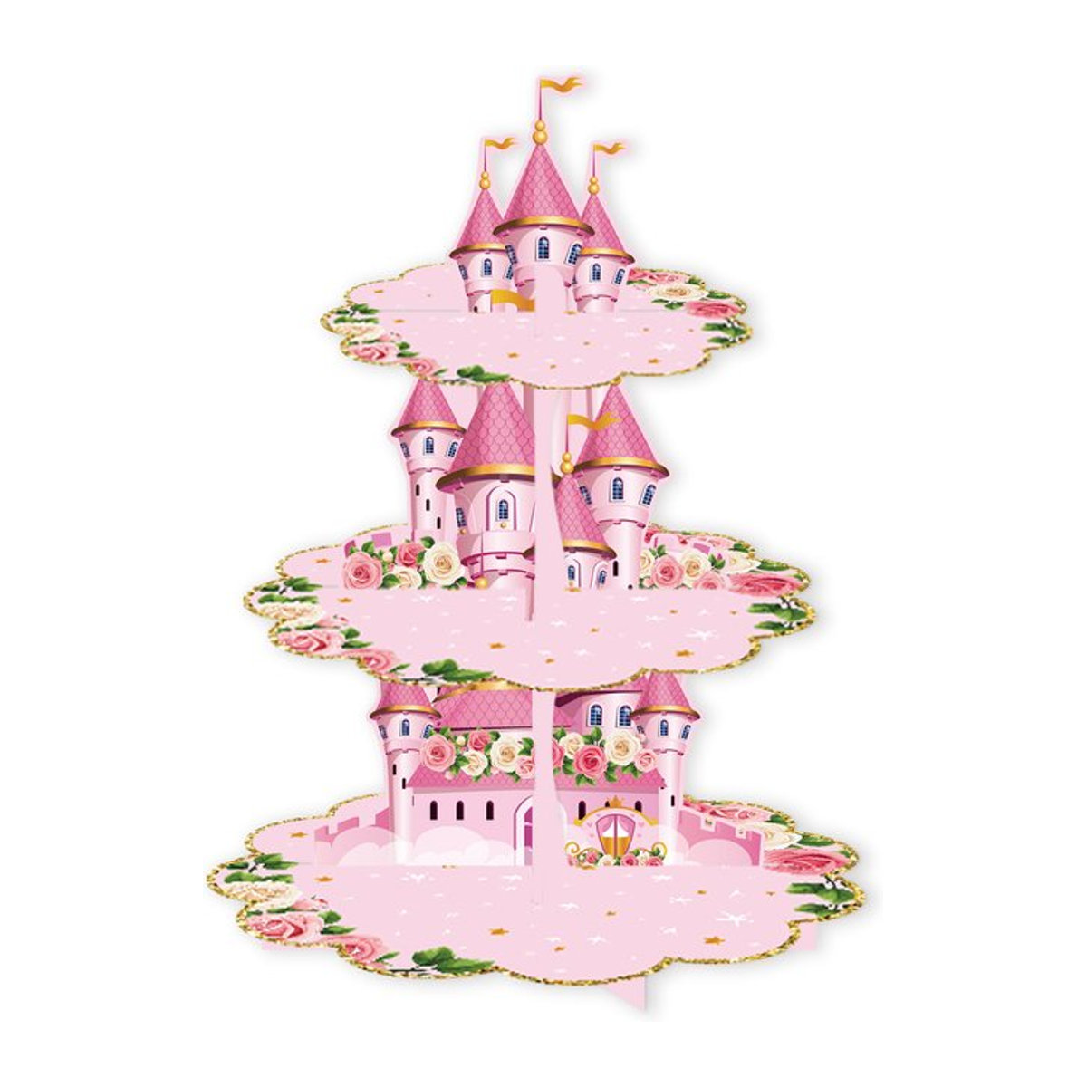 3-stufiger Cupcake-Ständer mit floralem Design in Rosa für Kindergeburtstage und Partydekorationen - Bild 1