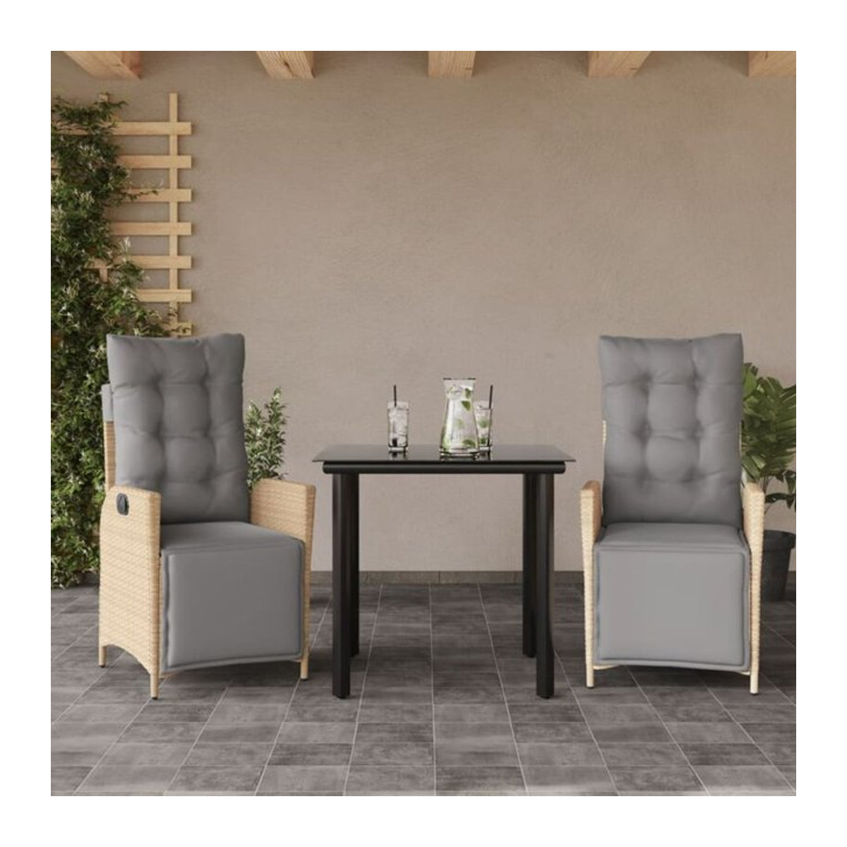 3-teilige Garten-Essgruppe aus Poly-Rattan mit Kissen in Beige, Grau und Schwarz von vidaxl - Bild 1