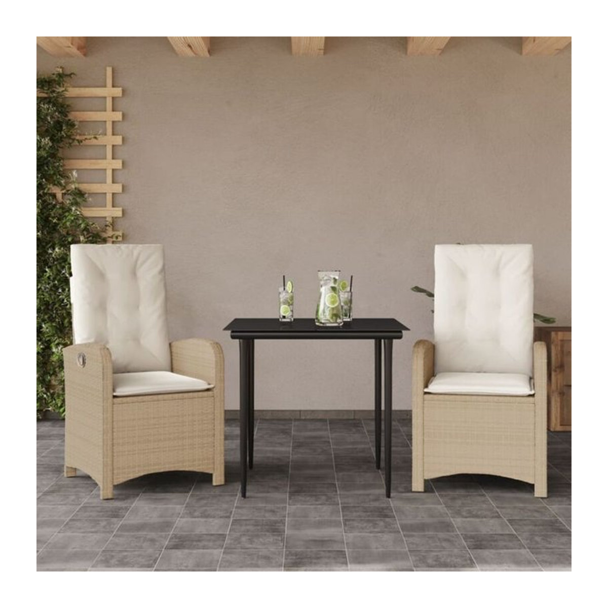 3-teilige Garten-Essgruppe aus Poly-Rattan mit Kissen in Beige von vidaxl - Bild 1