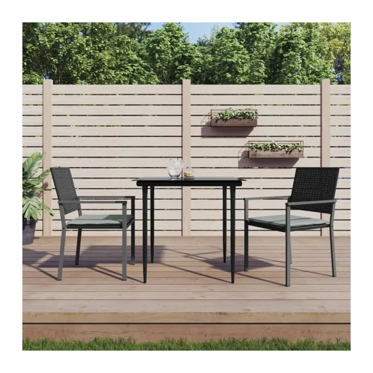 3-teilige moderne Garten-Essgruppe aus Poly-Rattan und Stahl mit Kissen und Glas in Anthrazit von vidaxl - Bild 1