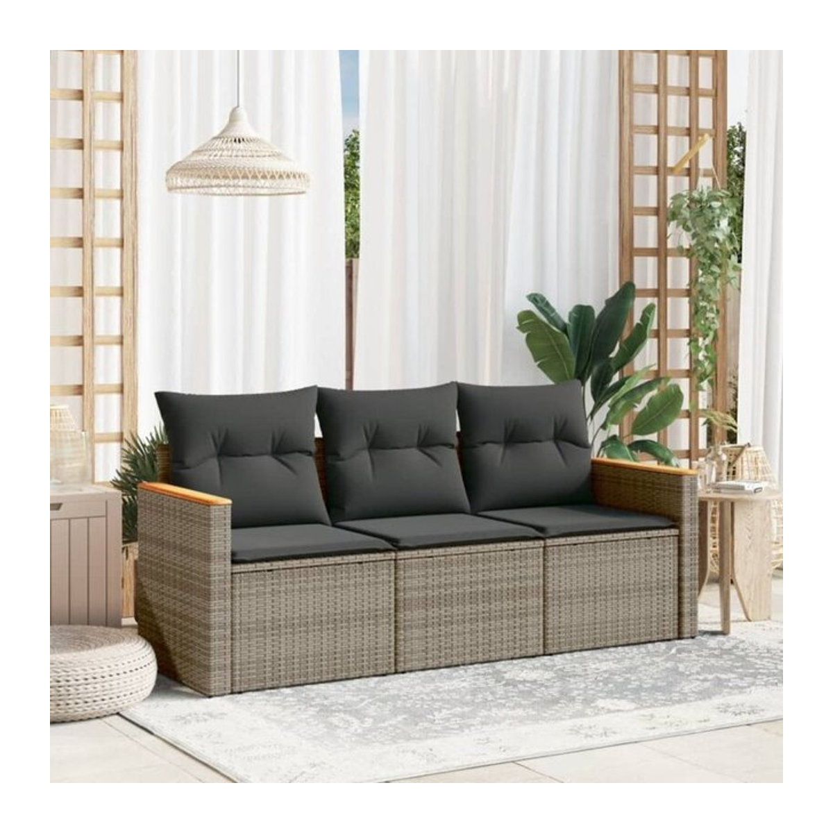 3-teilige moderne Garten-Sofagarnitur aus Poly-Rattan mit Kissen in Grau von vidaxl - Bild 1