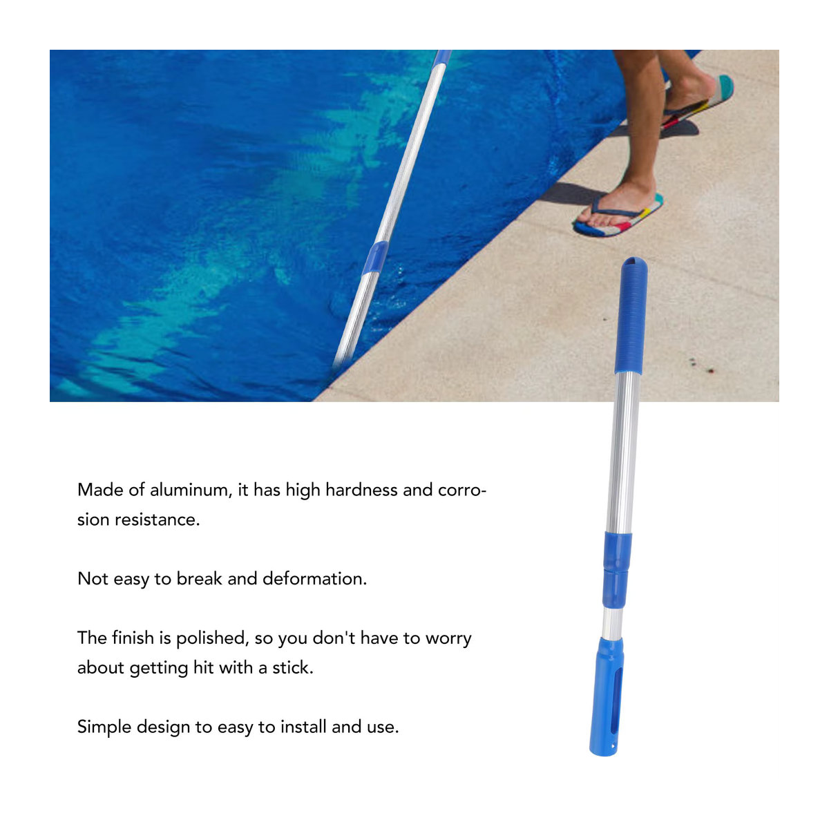 3-teilige Teleskop-Poolreinigungstange aus Aluminium als abnehmbare Schwimmbadzange für dein Pool-Reinigungszubehör - Bild 3