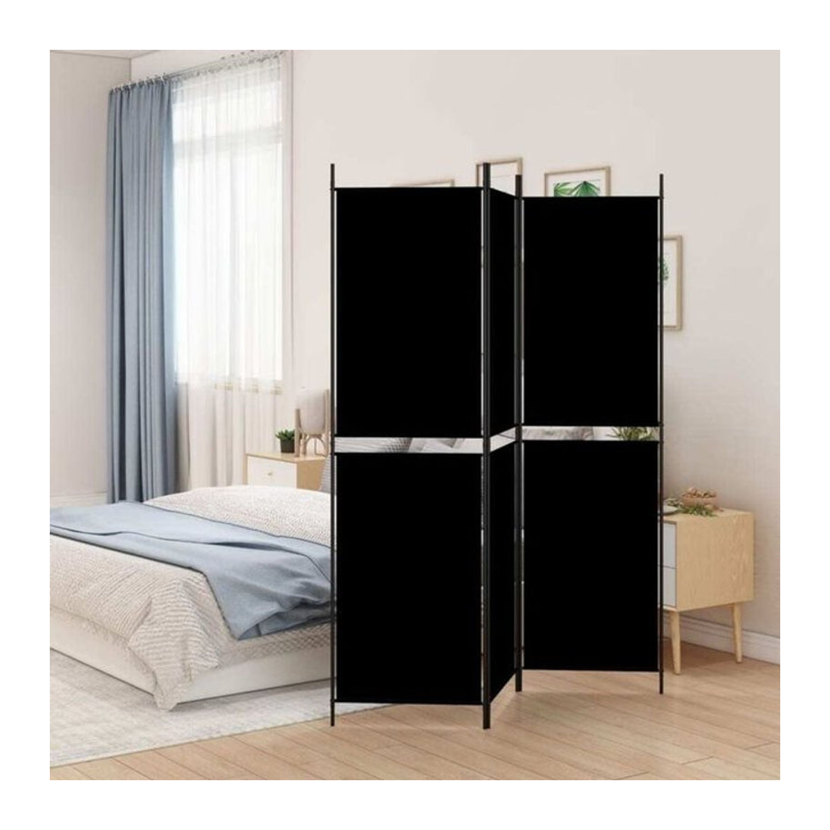 3-teiliger Paravent von vidaxl in Schwarz aus Textil und Metall, Breite: 150 cm, Höhe: 200 cm - Bild 1