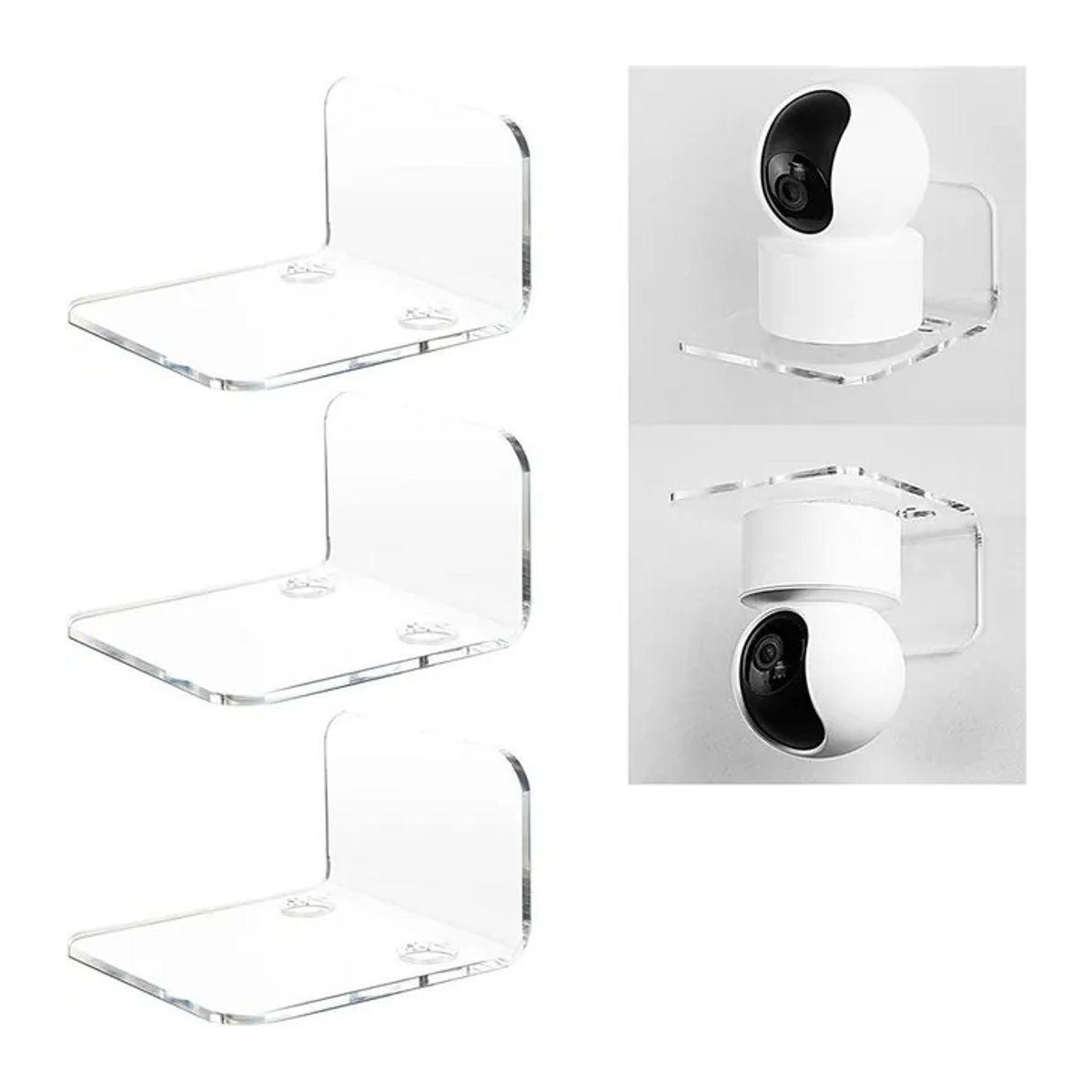3-teiliger wandmontierter Präsentationsständer aus Acryl in Transparent und Weiß, minimalistischer Kameramonitor-Halter mit schwebendem Rahmen ohne Stanzen - Bild 1