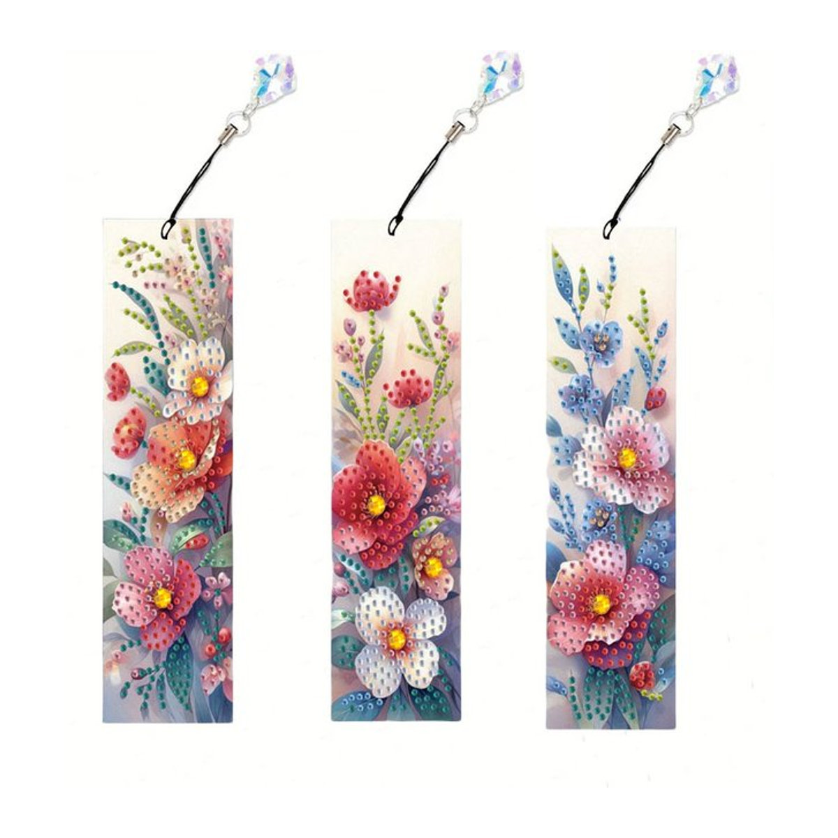3-teiliges 5D Diamond Painting Lesezeichen-Set Panda Dream Catcher mit Anhänger, mehrfarbig, floraler Bohemian-Stil - Bild 1