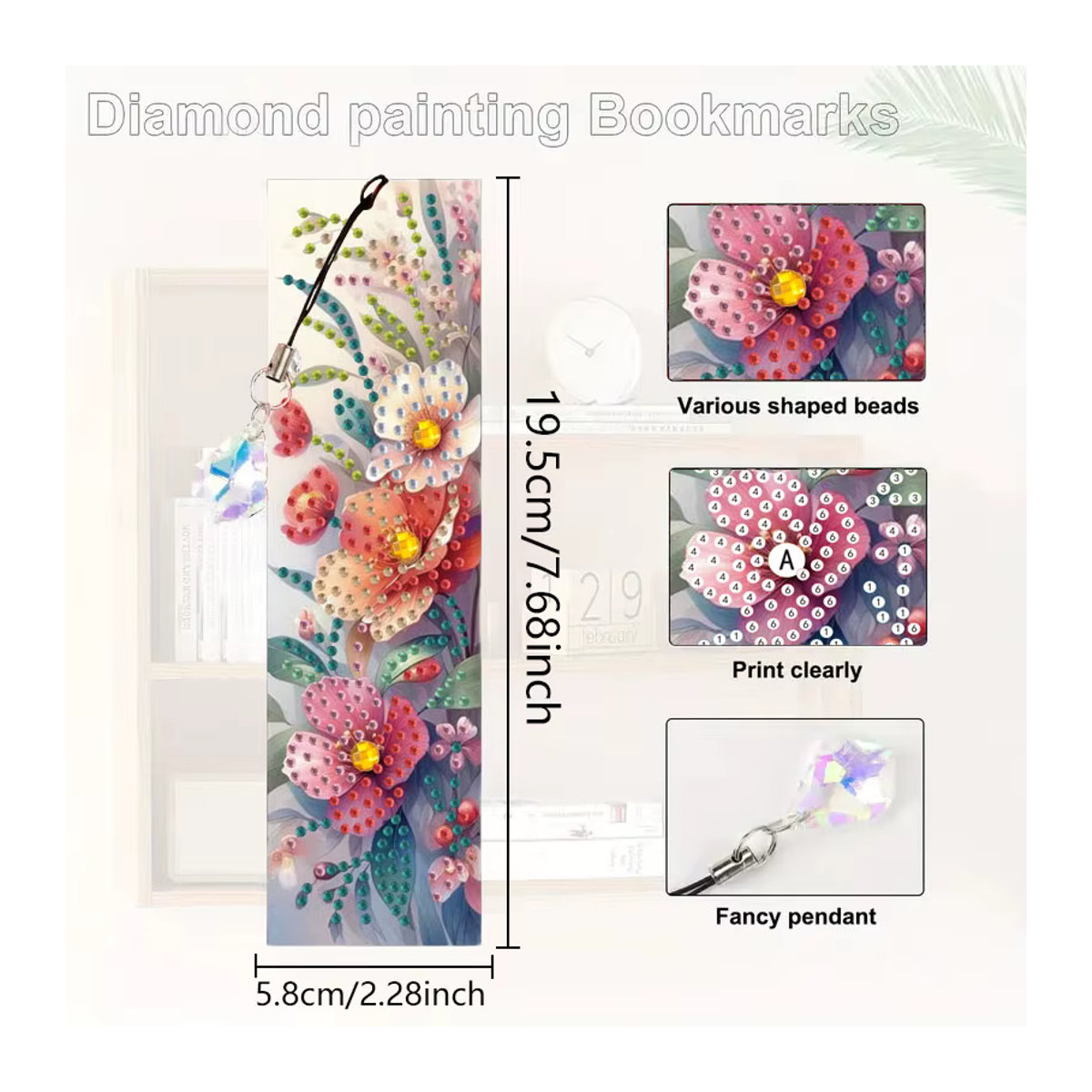 3-teiliges 5D Diamond Painting Lesezeichen-Set Panda Dream Catcher mit Anhänger, mehrfarbig, floraler Bohemian-Stil - Bild 2
