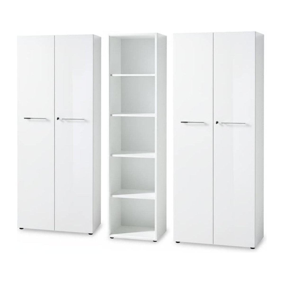 3-teiliges Aktenschrank Set MUENCHEN Serie von Kadima Design in Weiß mit Glasfront, Soft-Close und abschließbaren Schränken - Bild 1