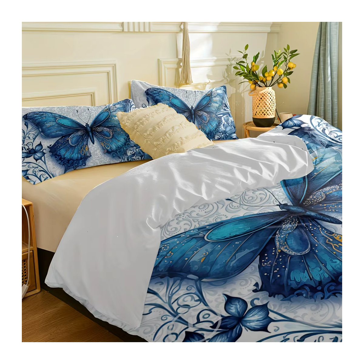 3-teiliges Bettbezug-Set mit Fantasy-Schmetterlings-Elf und blauen Blumen in Blau - Bild 2