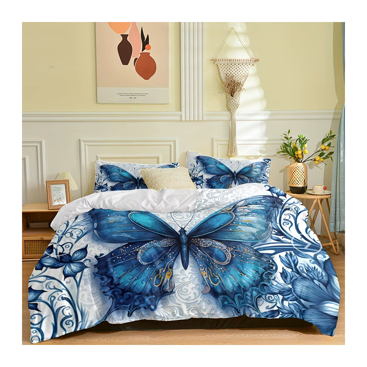 3-teiliges Bettbezug-Set mit Fantasy-Schmetterlings-Elf und blauen Blumen in Blau - Bild 3