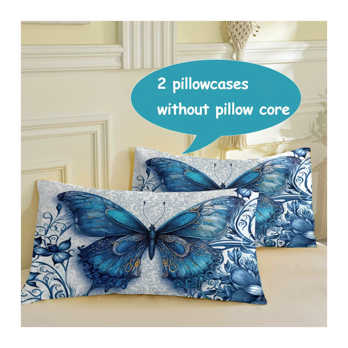 3-teiliges Bettbezug-Set mit Fantasy-Schmetterlings-Elf und blauen Blumen in Blau - Bild 5