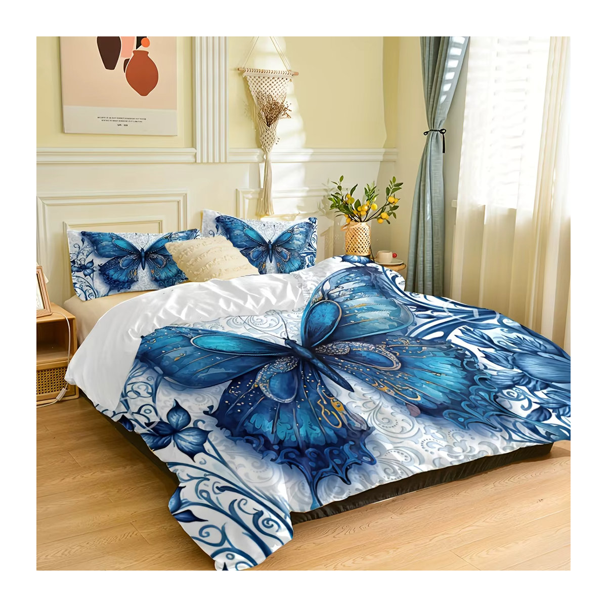 3-teiliges Bettbezug-Set mit Fantasy-Schmetterlings-Elf und blauen Blumen in Blau - Bild 6