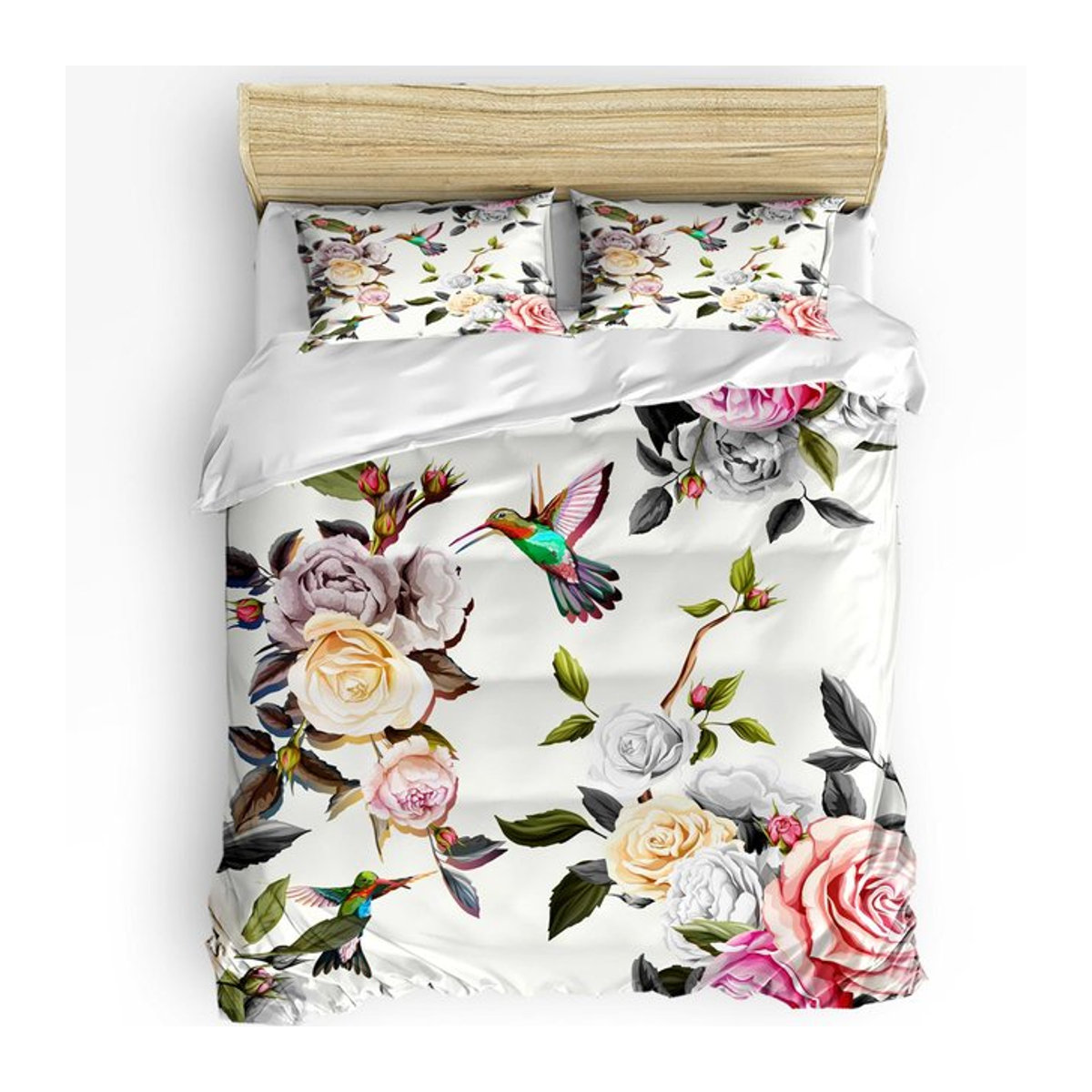 3-teiliges Bettwäscheset Lodestar mit Blumen, Vögeln und Schmetterlingen im Retro-Stil, Farbe: Weiß, B/H: 260 x 220 cm - Bild 1