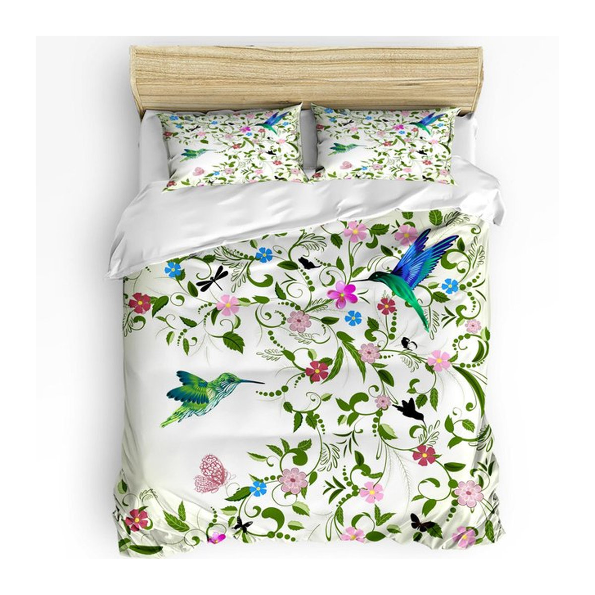 3-teiliges Bettwäscheset Lodestar mit Blumen, Vögeln und Schmetterlingen im Retro-Stil, Farbe: Weiß, B/H: 264 x 228 cm - Bild 1