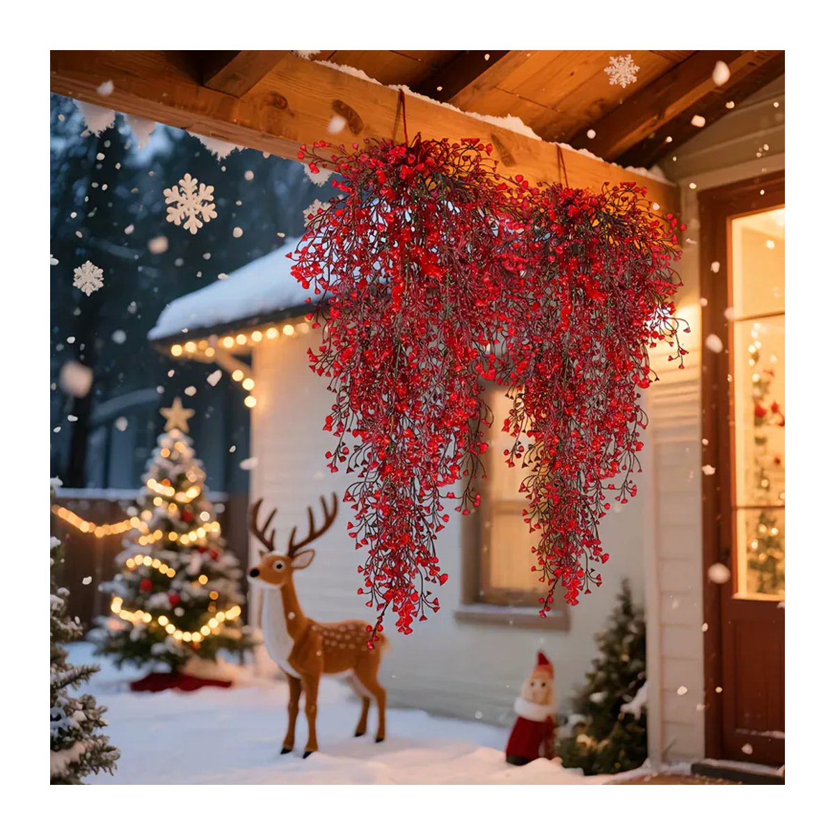 3-teiliges DUTRIEUX Weihnachts-Girlanden-Set mit roten Beeren und Blättern, UV-beständige künstliche Beerenrebe zum Aufhängen für Innen und Außen, Farben: Rot und Gelb - Bild 2