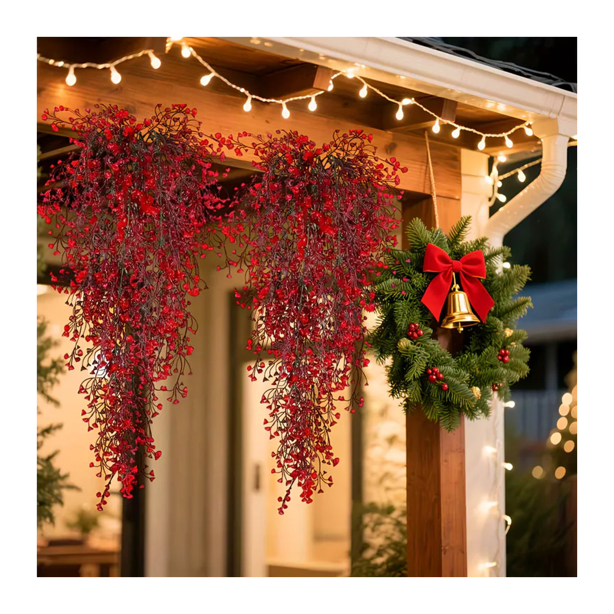 3-teiliges DUTRIEUX Weihnachts-Girlanden-Set mit roten Beeren und Blättern, UV-beständige künstliche Beerenrebe zum Aufhängen für Innen und Außen, Farben: Rot und Gelb - Bild 3