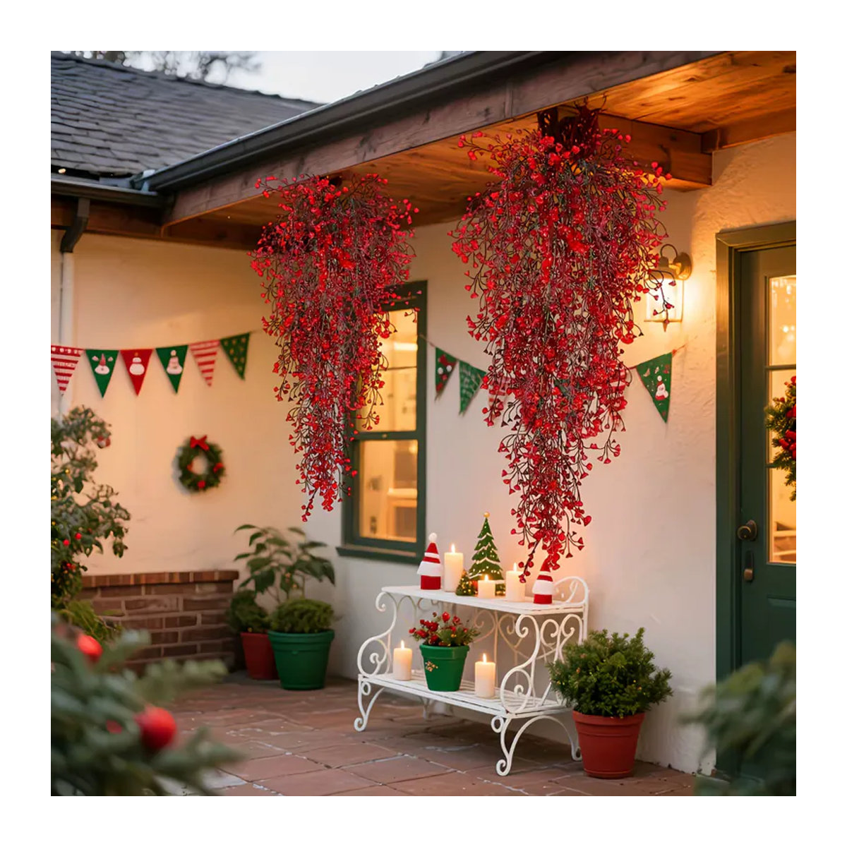 3-teiliges DUTRIEUX Weihnachts-Girlanden-Set mit roten Beeren und Blättern, UV-beständige künstliche Beerenrebe zum Aufhängen für Innen und Außen, Farben: Rot und Gelb - Bild 4