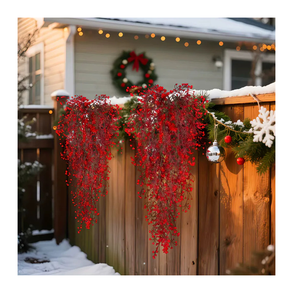 3-teiliges DUTRIEUX Weihnachts-Girlanden-Set mit roten Beeren und Blättern, UV-beständige künstliche Beerenrebe zum Aufhängen für Innen und Außen, Farben: Rot und Gelb - Bild 5