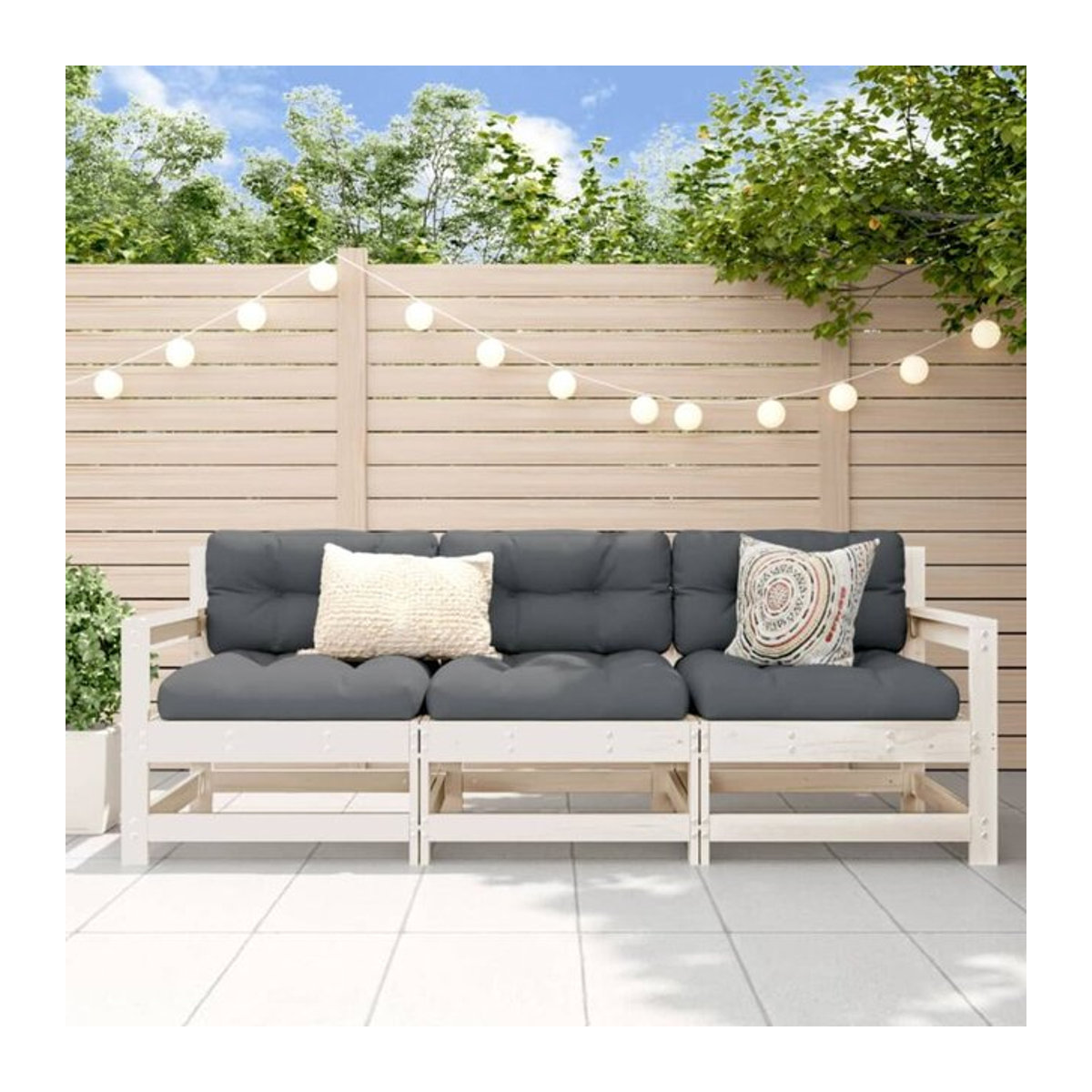 3-teiliges Gartenlounge-Set aus Massivholz Kiefer in Weiß von vidaxl - Bild 1