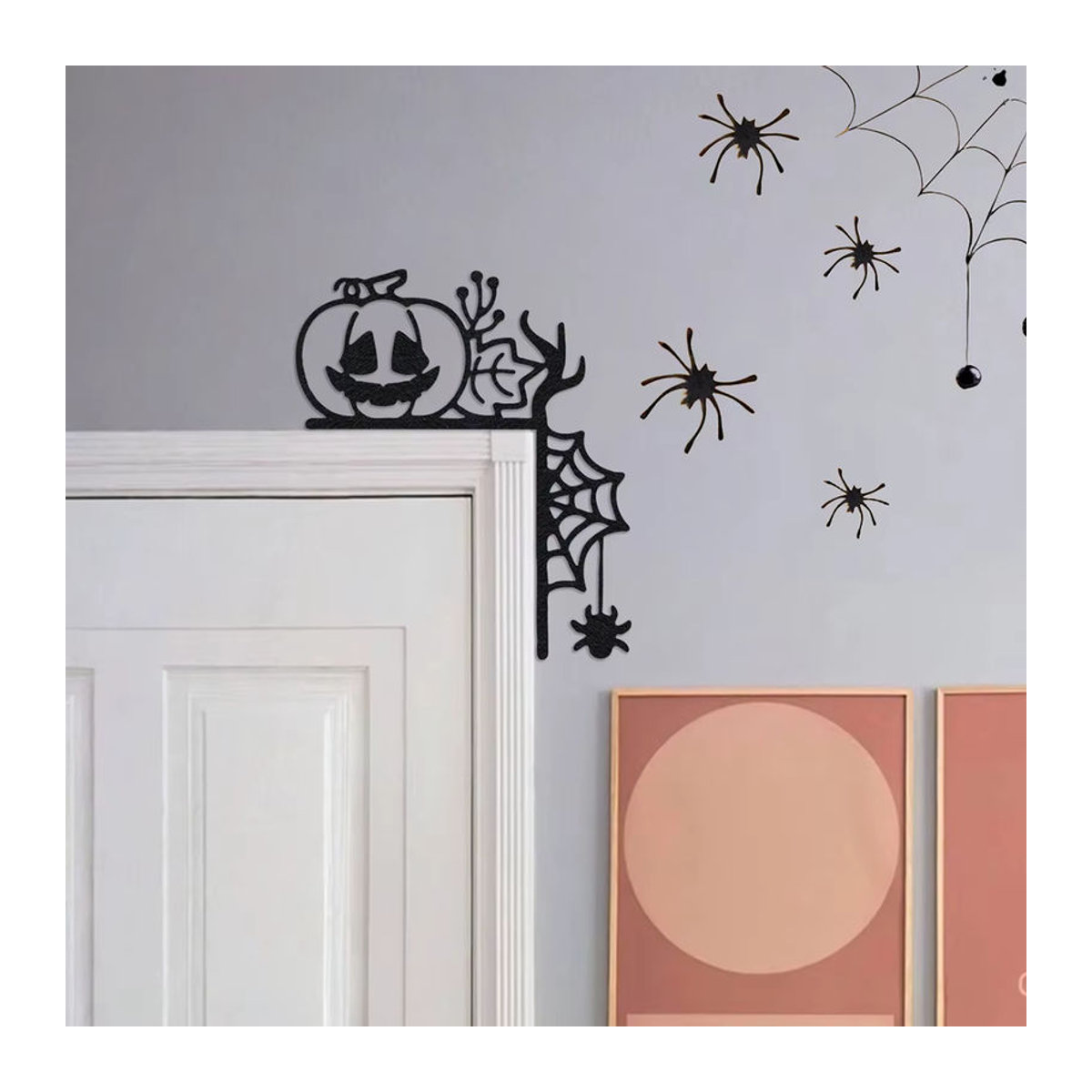 3-teiliges Halloween-Dekorationsset aus schwarzem Textil mit hängenden Tür-Eckaufklebern und unregelmäßigen Ornamenten - Bild 1