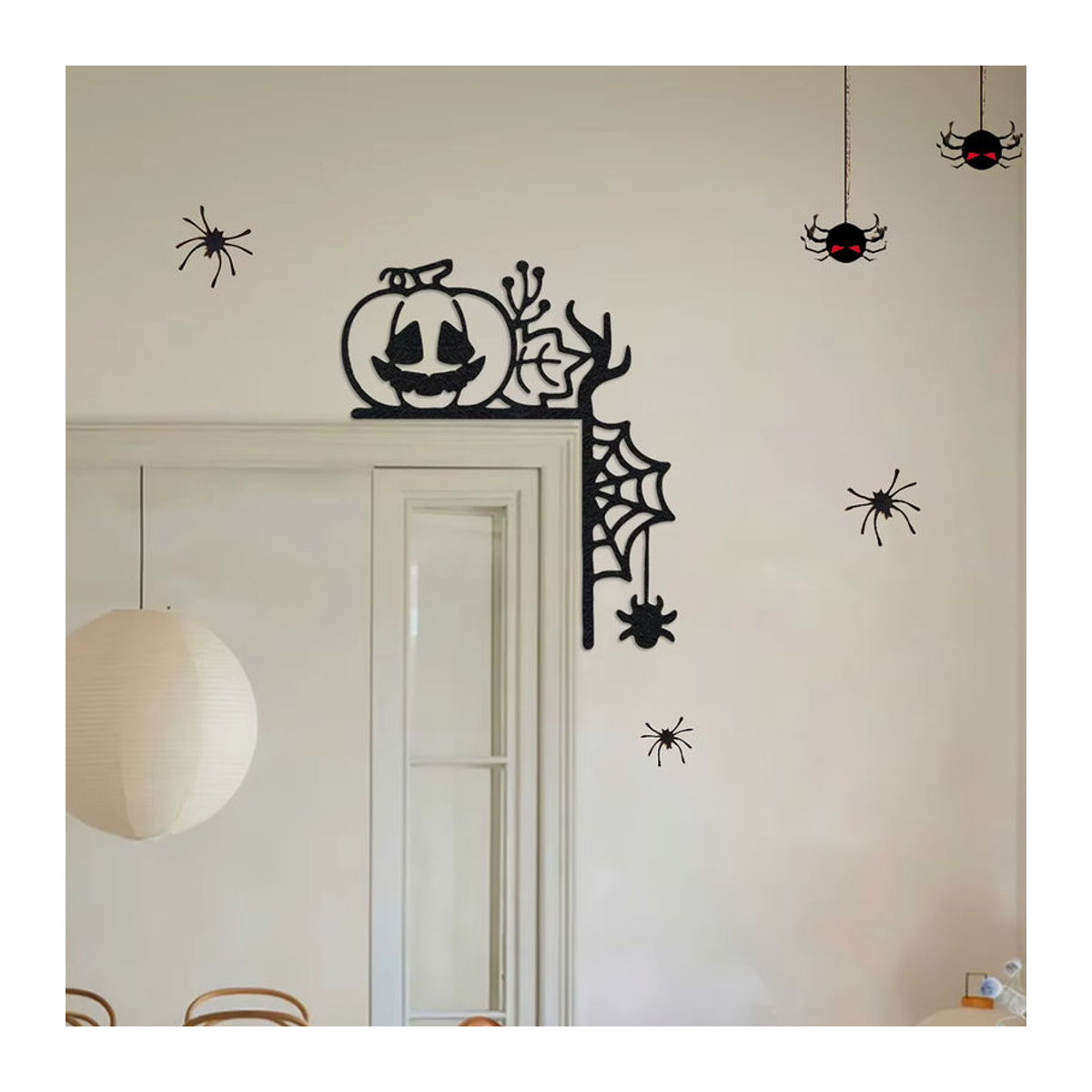 3-teiliges Halloween-Dekorationsset aus schwarzem Textil mit hängenden Tür-Eckaufklebern und unregelmäßigen Ornamenten - Bild 2