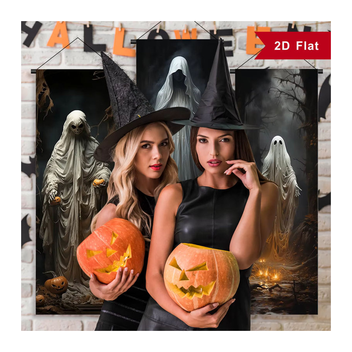 3-teiliges Halloween-Dekorationsset mit Skelett und Geisterhaus, mehrfarbige Horror-Banner für drinnen und draußen, Wandbehang in Hochformat - Bild 4