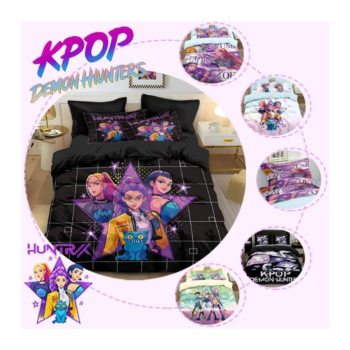 3-teiliges K-Pop Bettwäscheset Dämonenjäger aus Polyester in Mehrfarbig, B/H: 245 x 210 cm - Bild 2