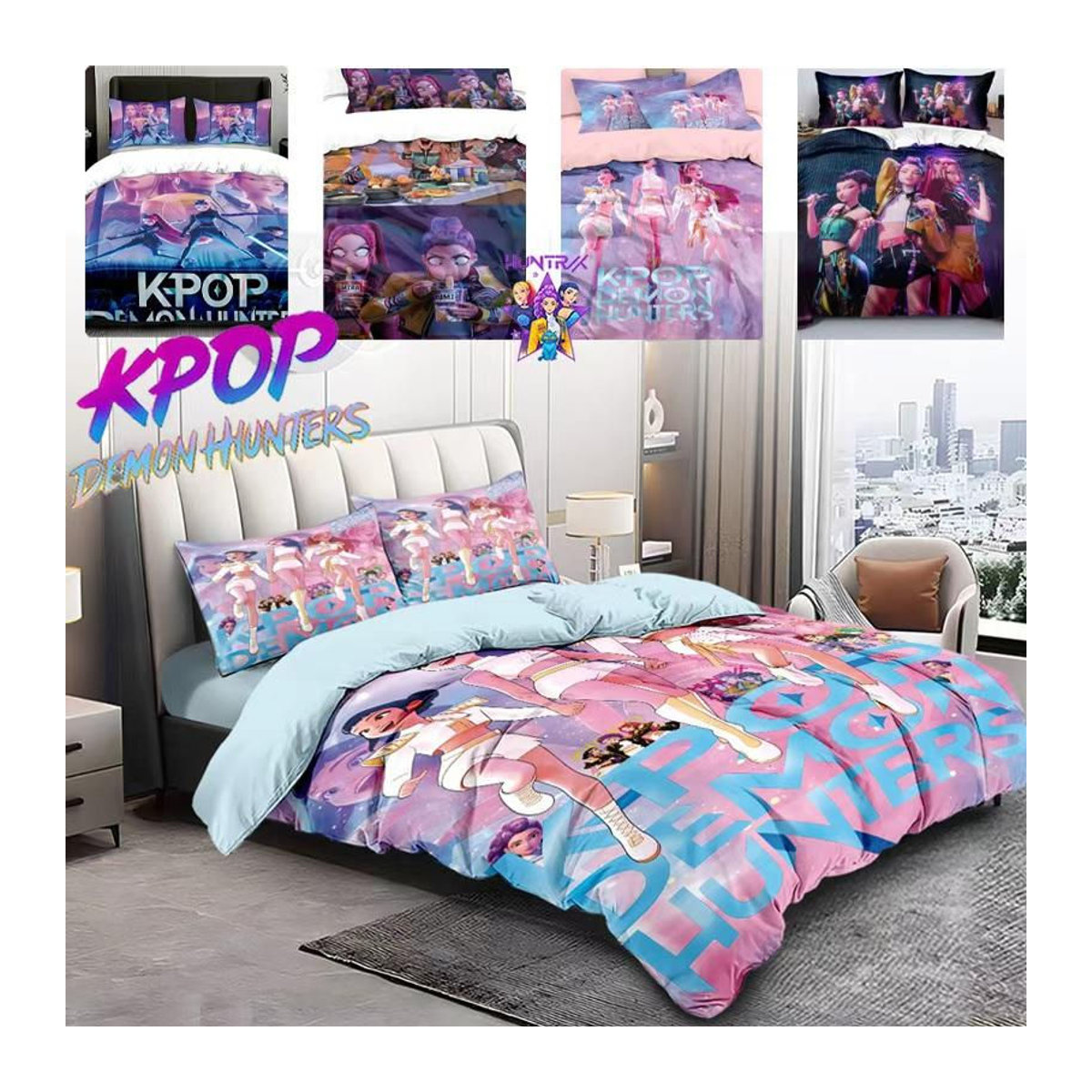 3-teiliges K-Pop Bettwäscheset Dämonenjäger aus Polyester in Mehrfarbig, B/H: 245 x 210 cm - Bild 3