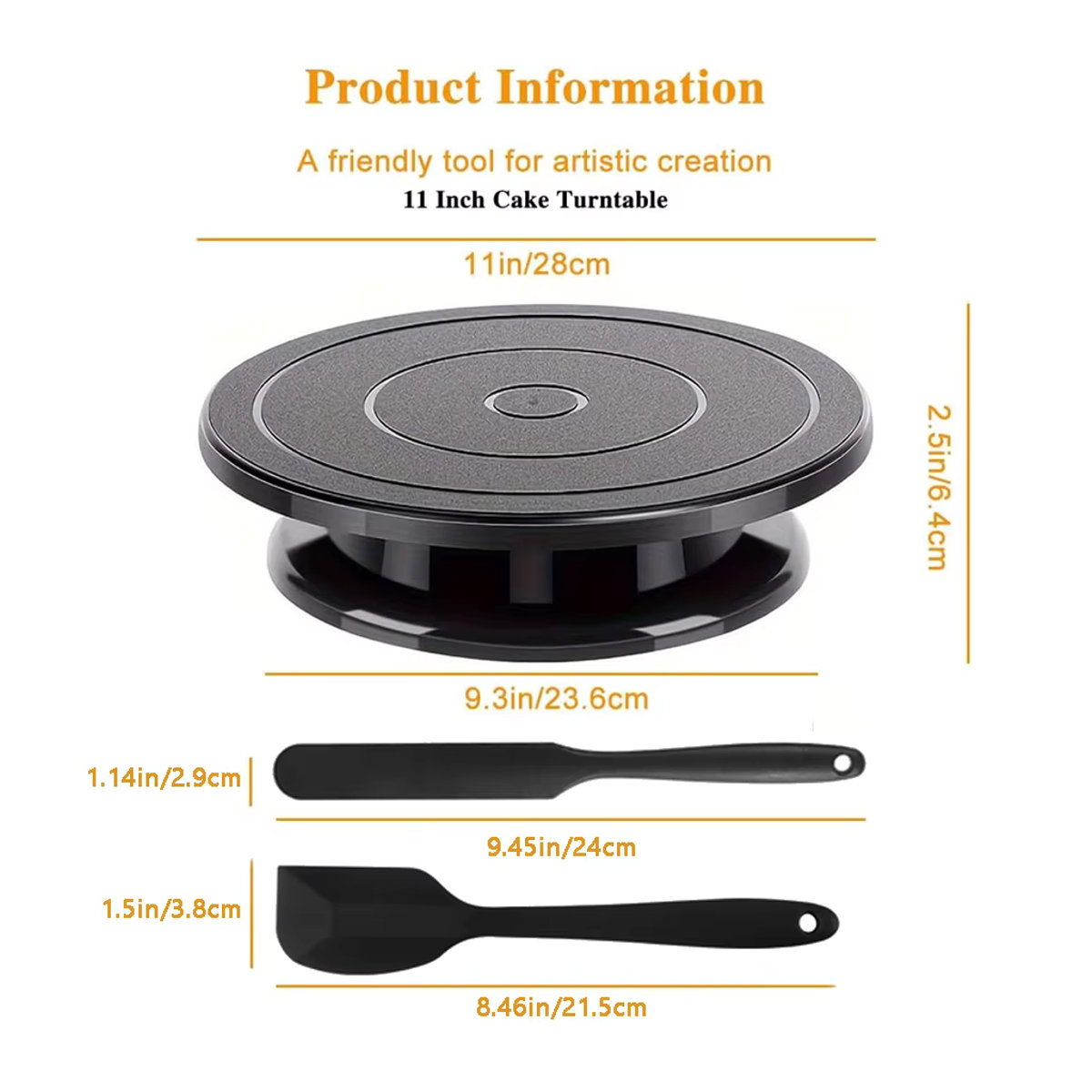 3-teiliges Kuchen-Plattenspieler-Set in Schwarz, drehbare Kuchenständer aus Kunststoff, Durchmesser: 27,9 cm - Bild 5