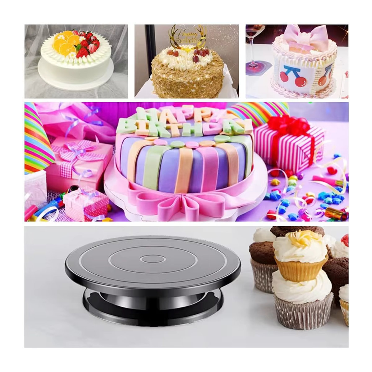 3-teiliges Kuchen-Plattenspieler-Set in Schwarz, drehbare Kuchenständer aus Kunststoff, Durchmesser: 27,9 cm - Bild 6