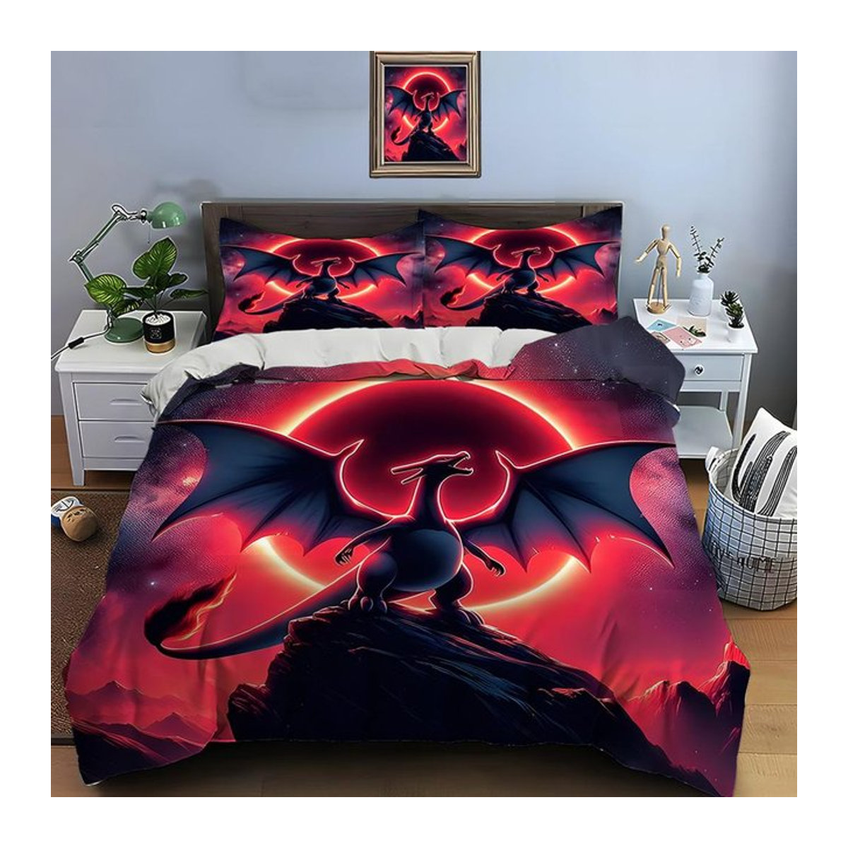 3-teiliges Pokémon Glurak Bettwäsche Set mit Kissenbezug und Bettdecke, mehrfarbig, B/H: 210 x 210 cm - Bild 1