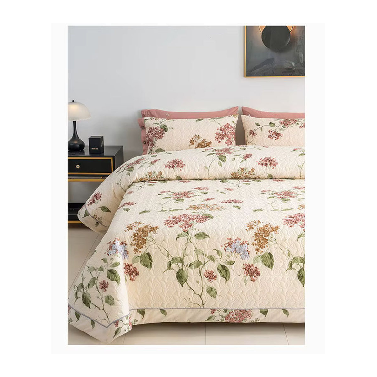 3-teiliges Quilt Set aus 100% Baumwolle mit Blumenmuster und 2 Kissenbezügen, reversible Tagesdecke - Bild 2