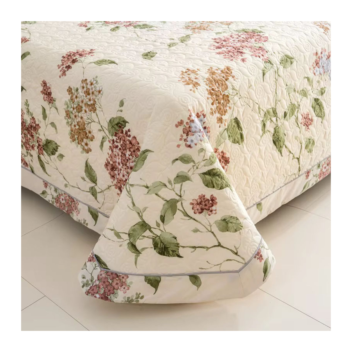 3-teiliges Quilt Set aus 100% Baumwolle mit Blumenmuster und 2 Kissenbezügen, reversible Tagesdecke - Bild 4