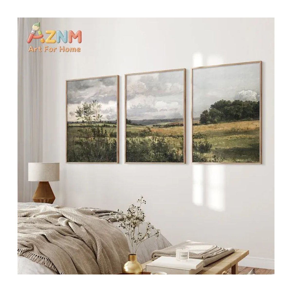 3-teiliges Set AZNM Leinwandposter im Landhausstil mit Himmelslandschaft, mehrfarbige Wandkunst aus Holz für deine Heimdekoration - Bild 1