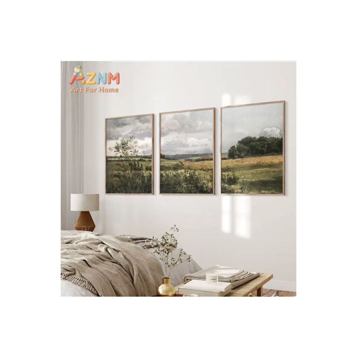 3-teiliges Set AZNM Leinwandposter im Landhausstil mit Himmelslandschaft, mehrfarbige Wandkunst aus Holz für deine Heimdekoration - Bild 4
