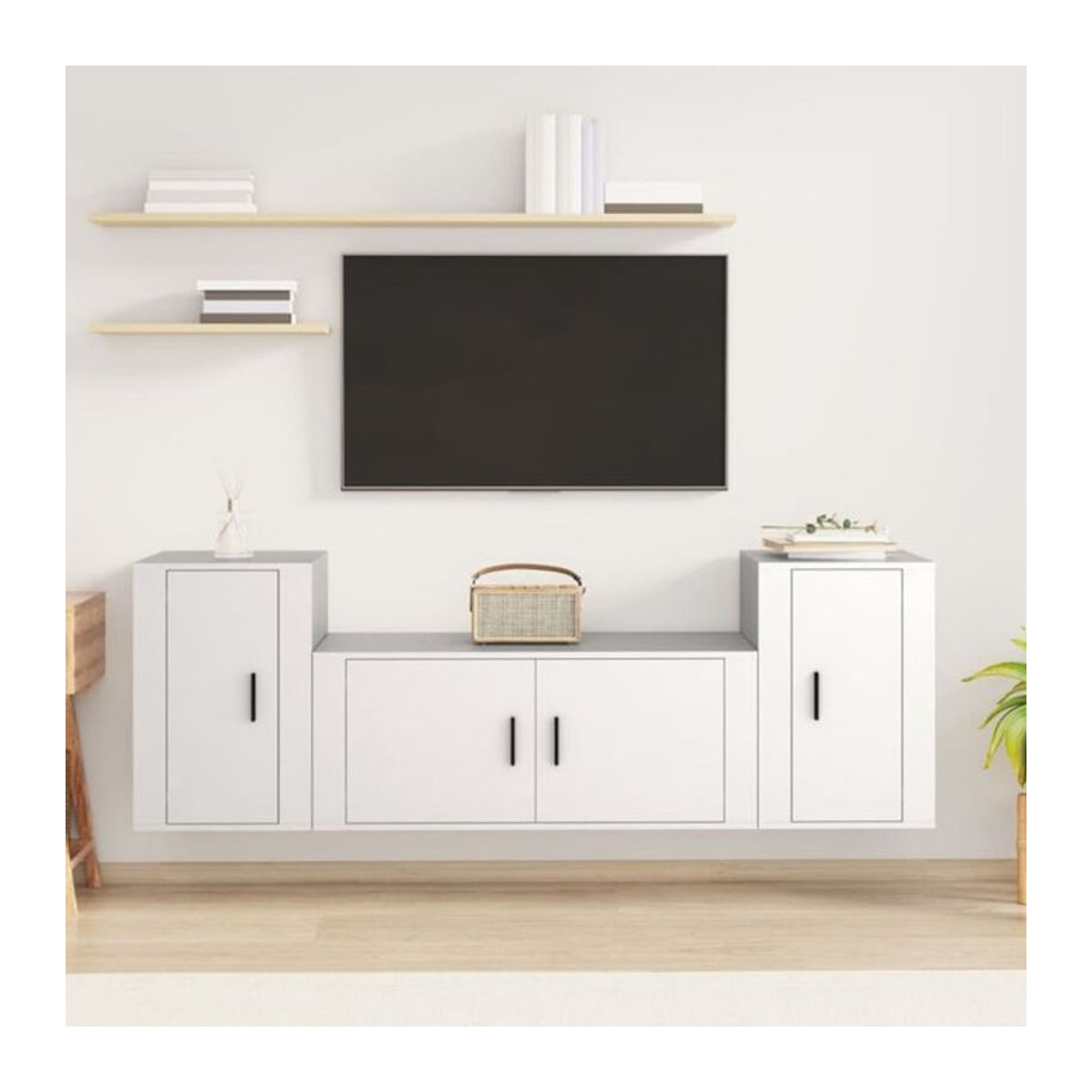 3-teiliges TV-Schrank-Set Vidaxl in Weiß aus Holzwerkstoff im klassischen und minimalistischen Design - Bild 1