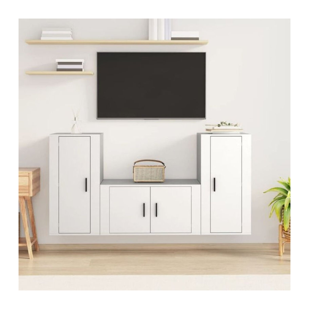 3-teiliges TV-Schrank-Set vidaxl in Weiß aus Holzwerkstoff im klassischen und minimalistischen Design - Bild 1