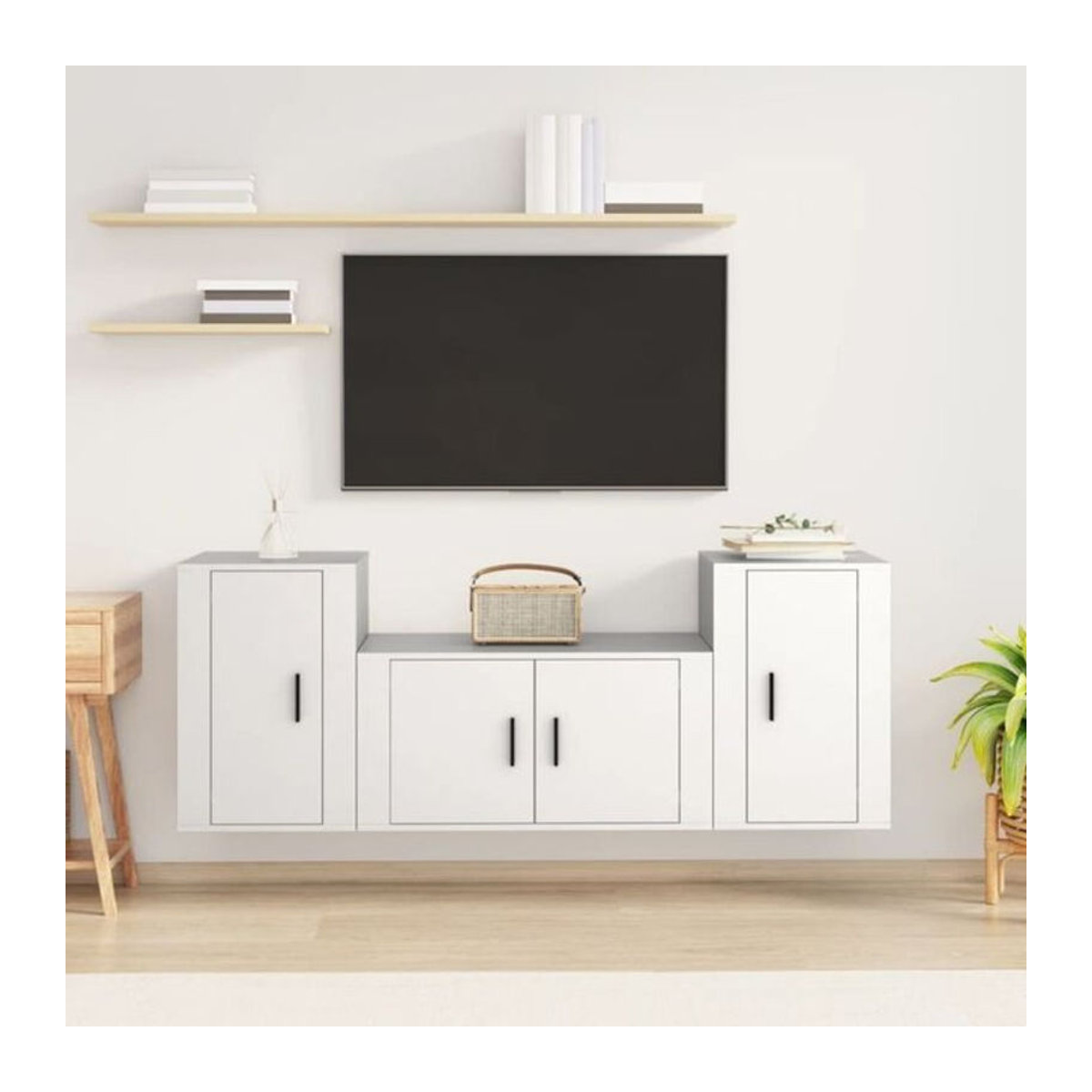 3-teiliges TV-Schrank-Set vidaxl in Weiß aus Holzwerkstoff im klassischen und minimalistischen Design - Bild 1
