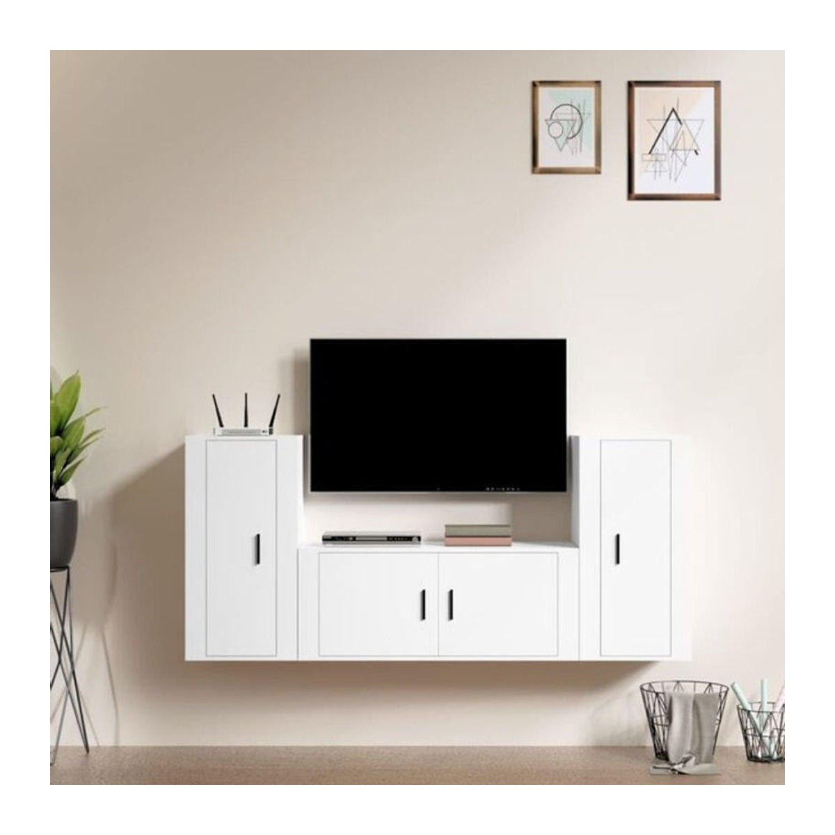 3-teiliges Vidaxl TV-Schrank-Set aus Holzwerkstoff in Weiß im klassischen und minimalistischen Design - Bild 1