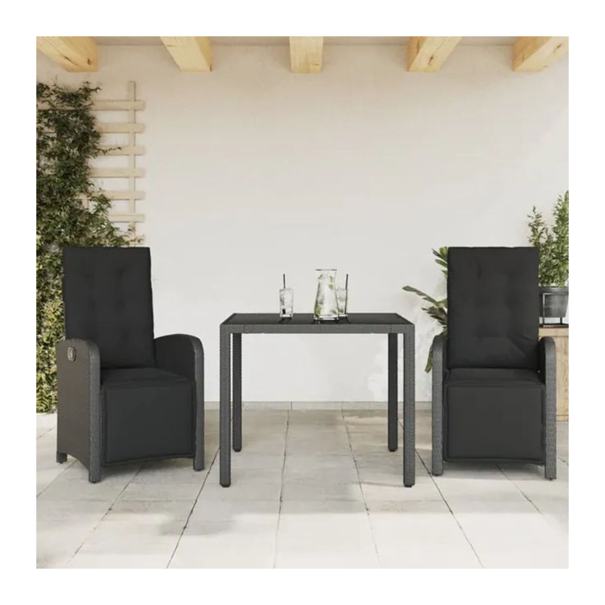 3-tlg. Bistro-Set aus Polyrattan mit Kissen in Schwarz von vidaxl - Bild 1
