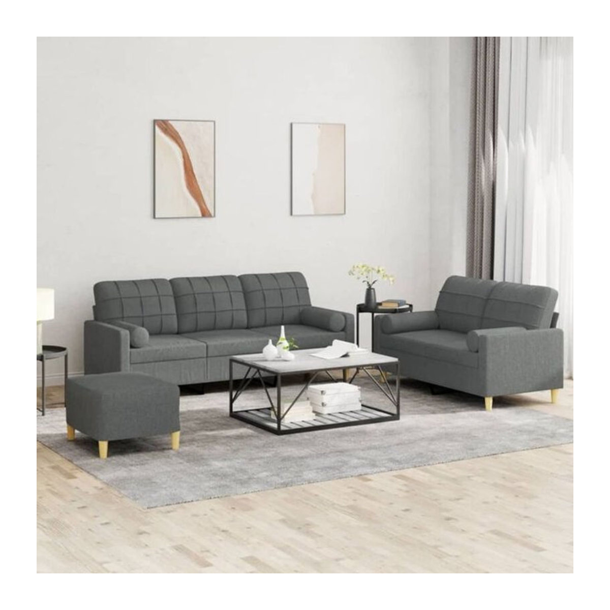 3-tlg. Ecksofa Garnitur vidaXL in Anthrazit aus Stoff mit Kissen und Metallgestell - Bild 1