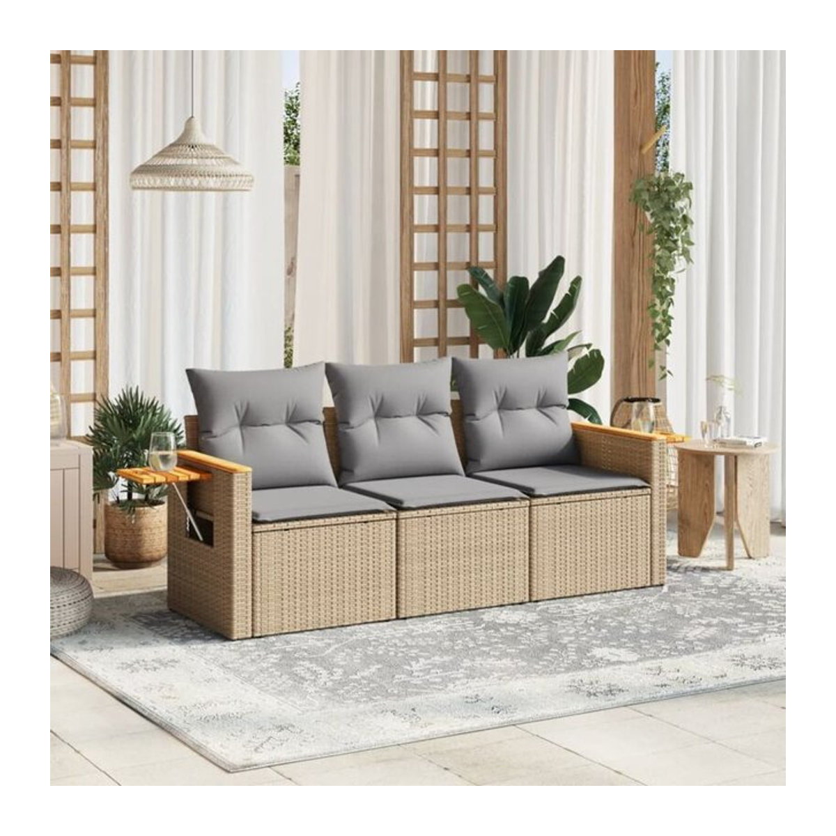 3-tlg. Garten-Sofagarnitur mit Kissen aus Poly-Rattan in Beige von vidaxl - Bild 1