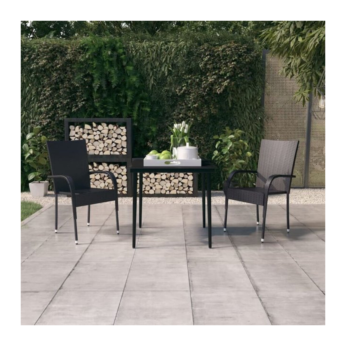 3-tlg. Gartenmöbel-Set vidaxl in Schwarz aus Polyrattan mit Glas und Stahl im modernen Design - Bild 1