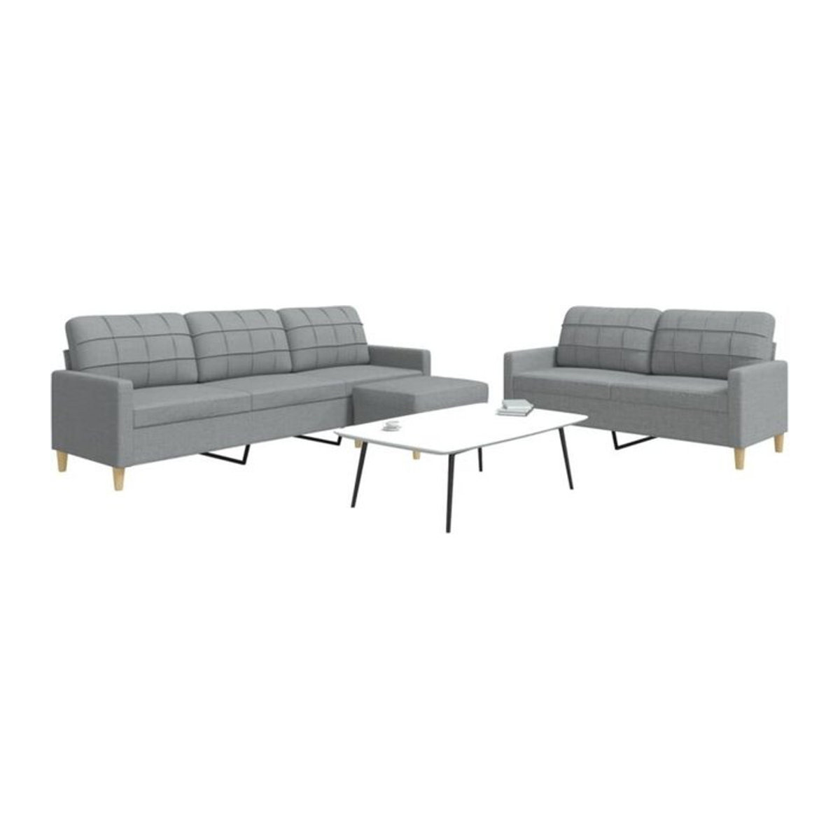 3-tlg. moderne Sofagarnitur mit Fußhocker von vidaXL in Grau aus Stoff und Metall - Bild 1